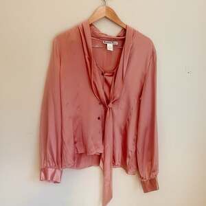 VTG 80s/90s 100% Silk Mock Neck Pink Blouse Sz 14 Old Money, Secretary Chic